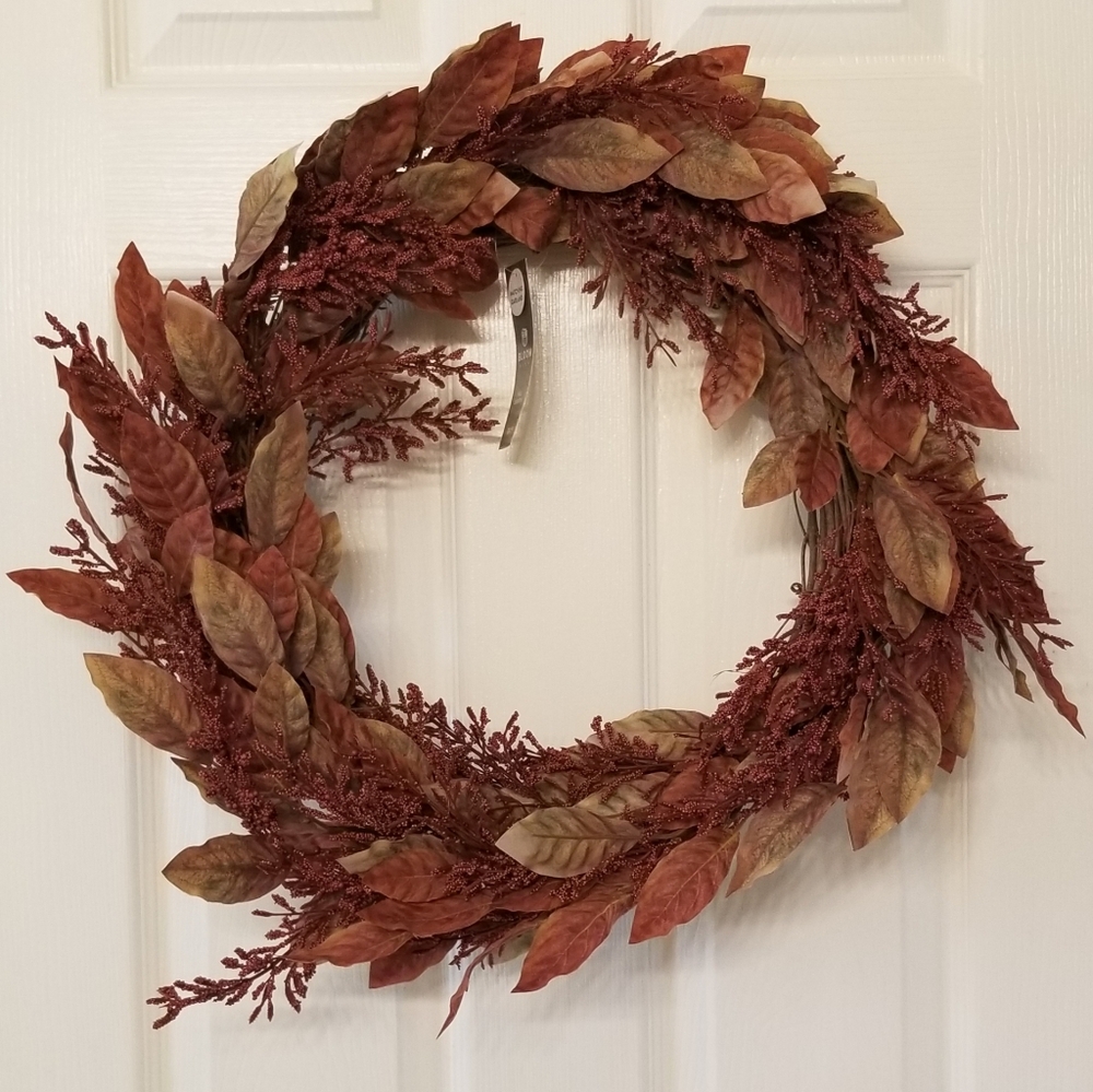 Fall Wreath -Red Rust Leaves